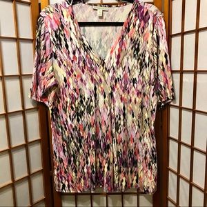 Dana Buchman V Neck Cool Print Pullover Top